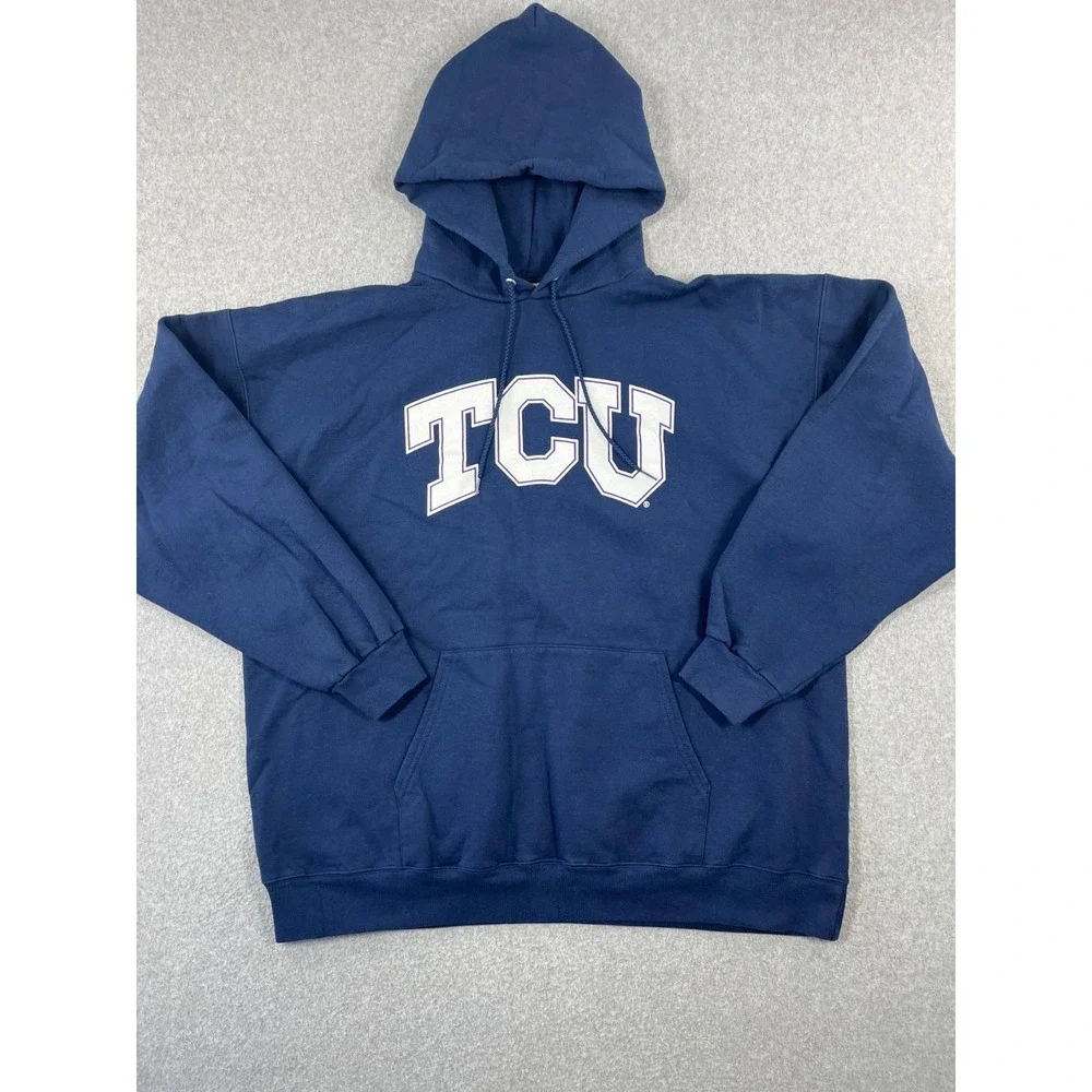 Vintage TCU Horned Frogs Sweatshirt Mens XL Purple Y2k 90s Hooded Loose Fit